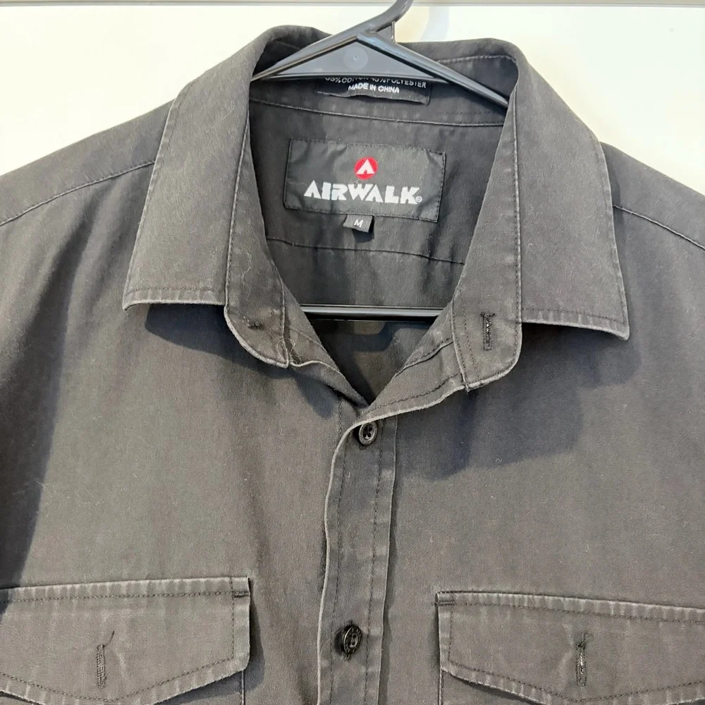 Airwalk Black Utility Button Up Shirt Mens M Skate Y2K Workwear Grunge - Picture 2 of 7